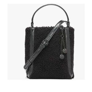 CALVIN KLEIN Astatine sherpa and patent leather top handle mini crossbody -Black